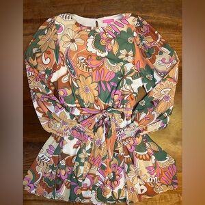 Flying Tomato Womens  Floral Crew Neck Long Sleeve Fit & Flare Dress Sz M